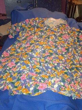 First Love Floral High-Low Dress in Blue with Pink & Yellow Flowers